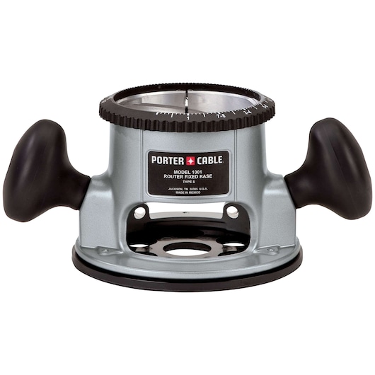 PORTER-CABLE model 1001 fixed base router with two black handles, silver body, and labeled front, designed for woodworking.