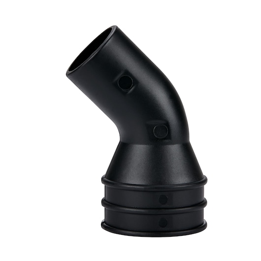 A black plastic angled connector attachment, shown against a white background. It is used for connecting to a tool or hose system, likely for dust extraction or ventilation.
