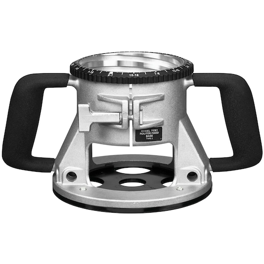 PORTER-CABLE model 75361 fixed base for routers, featuring two black handles and a metallic body, used in woodworking for precision routing tasks.