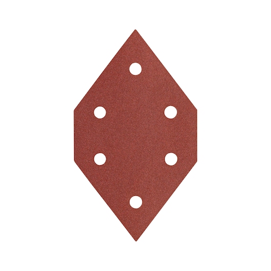 A diamond-shaped sanding sheet with six evenly spaced circular holes, shown on a white background.