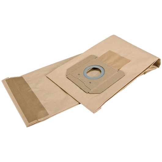 A brown paper vacuum bag with a circular cardboard fitting in the center, designed for use with vacuum cleaners or dust collection systems.