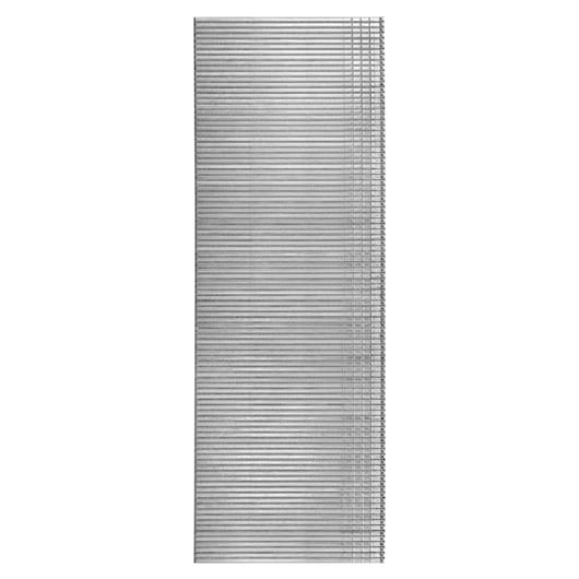 A stack of silver-colored brad nails arranged in a tight, vertical row, shown against a plain white background.