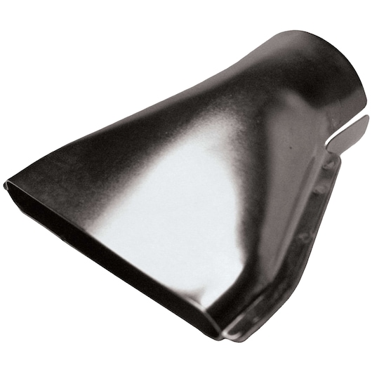 A close-up image of a metal nozzle attachment, likely designed for use with a heat gun. The attachment features a wide, flat opening to direct airflow.
