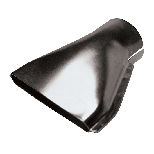 A close-up image of a silver metal nozzle attachment designed for use with a heat gun.