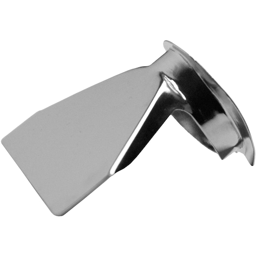 A close-up view of a metal nozzle attachment, likely designed for a heat gun, with a wide flat tip and a circular base.