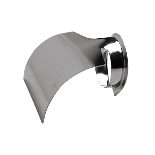 A close-up image of a metal heat gun nozzle accessory, designed for directing airflow, photographed against a white background.