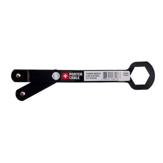 A PORTER-CABLE spanner wrench with a black handle and adjustable features, shown against a white background. The product label includes the SKU PC5691 and barcode.