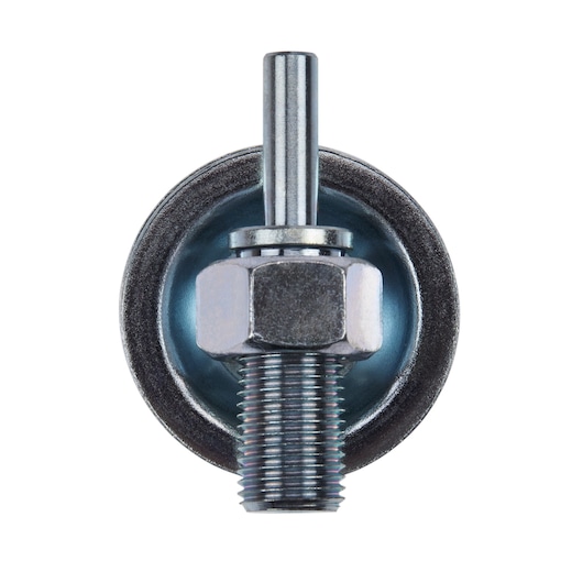 Close-up image of a metal threaded fastener with a cylindrical shaft and nut, shown against a white background.