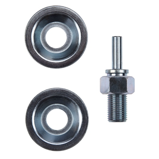 A photography accessory kit consisting of two metal washers and a threaded metal adapter, all placed against a white background.