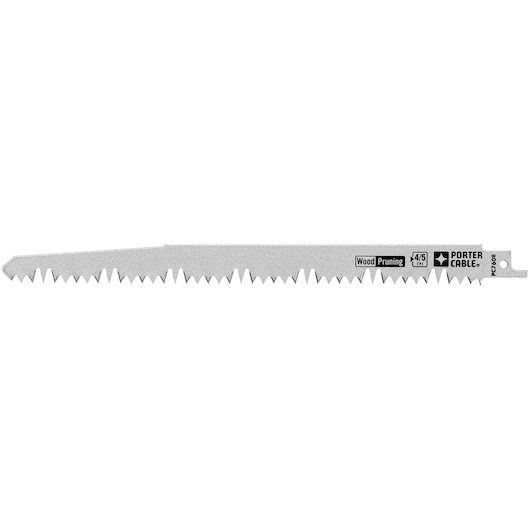 A PORTER-CABLE wood pruning saw blade with sharp teeth, designed for cutting wood. The blade is labeled with 'Wood Pruning,' '4/5 TPI,' and the PORTER-CABLE brand name.