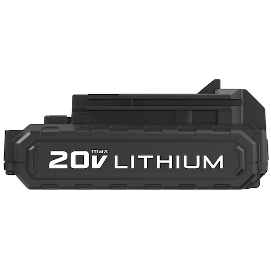 A black PORTER-CABLE lithium-ion rechargeable battery pack with white text reading '20V max LITHIUM' printed on the side. The battery pack features a rugged, angular design.