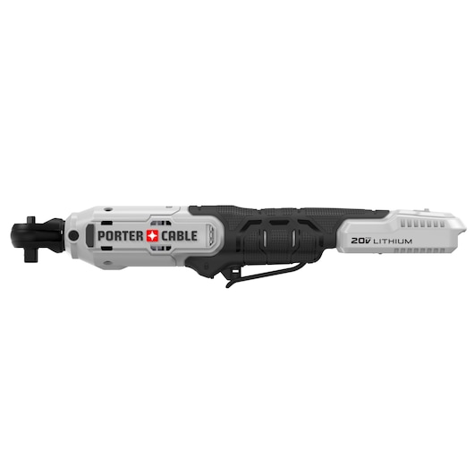 A PORTER-CABLE 20V lithium cordless ratchet tool, showing its side profile with a black and gray handle and the brand logo clearly visible.