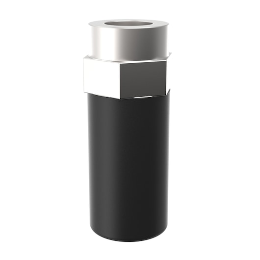 A cylindrical metal photography accessory with a black body and a silver top featuring a hexagonal shape, designed for use with PORTER-CABLE equipment.