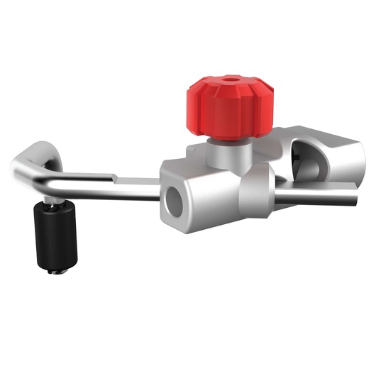 A close-up image of a metal tool component with a red knob, a cylindrical black part, and metallic structure. The tool is shown against a white background.
