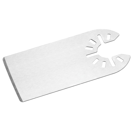 A close-up image of a flat, rectangular metal scraping blade attachment, featuring a notched mounting design at one end. The blade is used for a PORTER-CABLE oscillating tool.