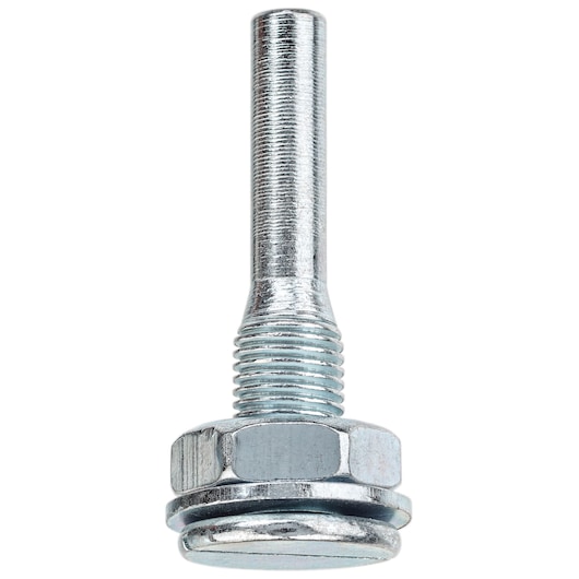 A close-up view of a metal mandrel with threaded shaft and hexagonal nut, designed for use in photography or tool applications.