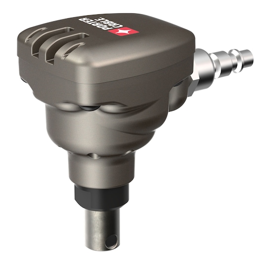 A close-up view of a PORTER-CABLE branded pneumatic tool accessory, model PN350, featuring a metallic body with an air hose connector and a drive shaft.